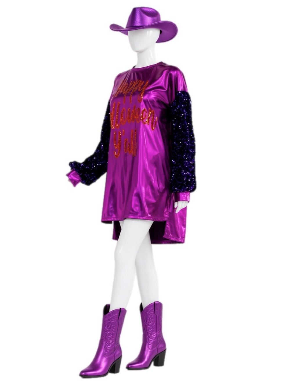 FANTASTIC FAWN Happy Halloween Y’all metallic sequin tunic dress S M L